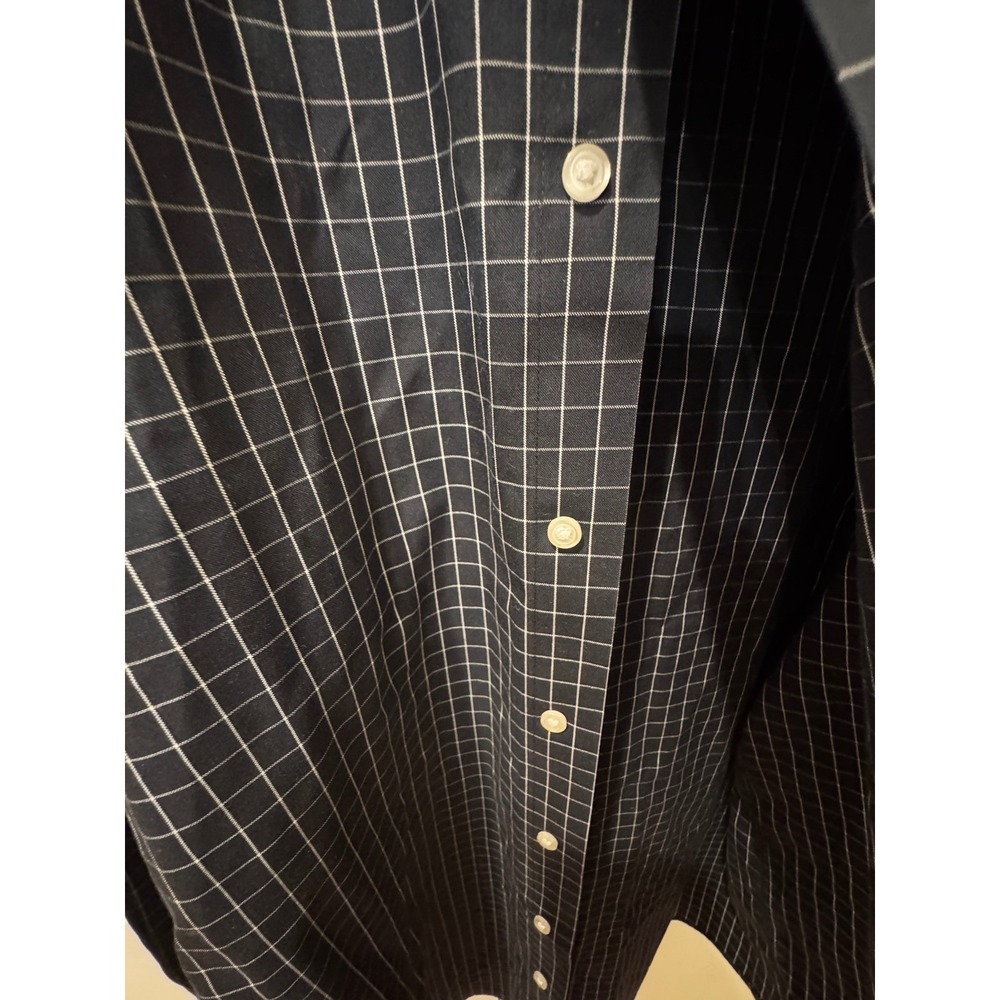 Paul Fredrick Mens Dress Shirt 19x36 Classic Fit Non-Iron Cotton Navy Windowpane - Picture 3 of 9